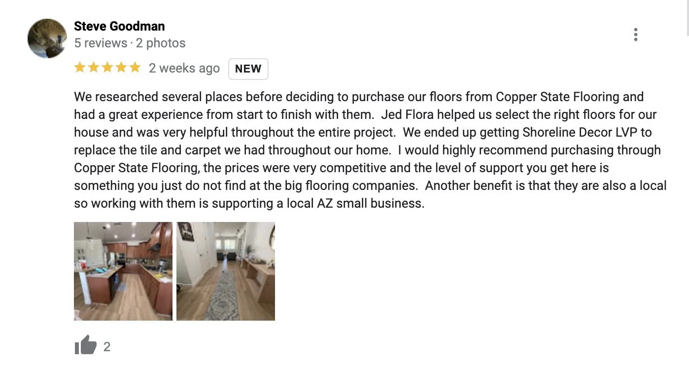 We researched several places before deciding to purchase our floors from Copper State Flooring and had a great experience from start to finish with them.