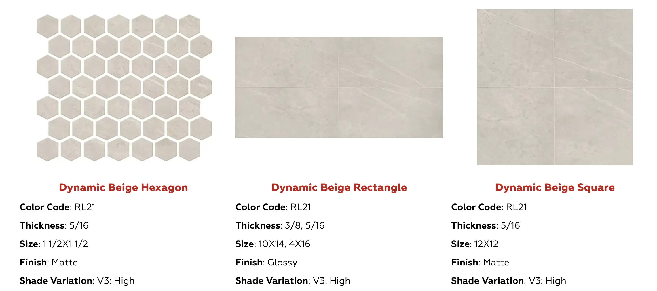 Available Shapes and Sizes from the Fundamental Core Series by Daltile.